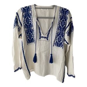 Embroidered Blue and White Women's Blouse